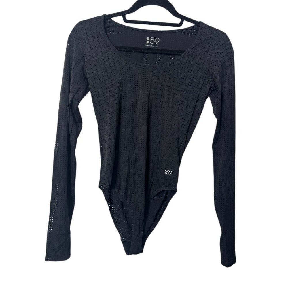 Splits59 Black Perforated Long Sleeve Bodysuit Size Small | Athletic One-Piece B
